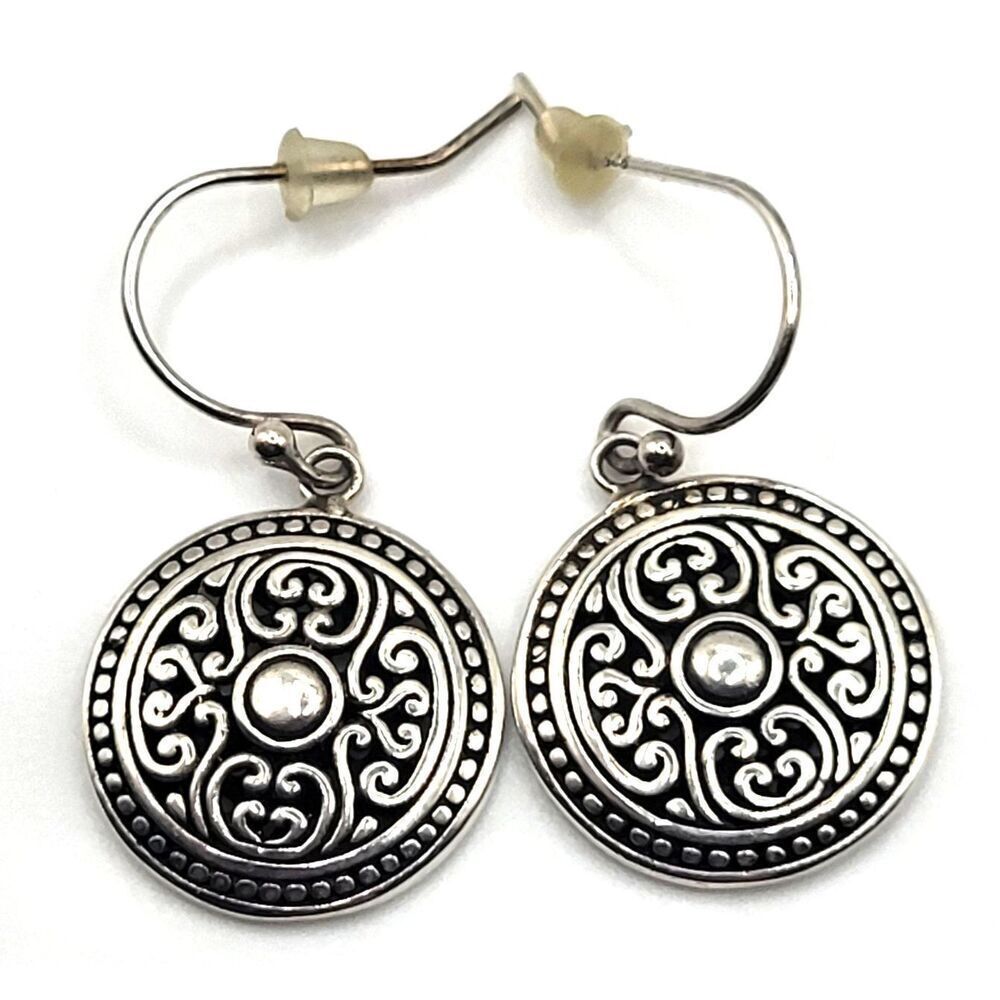 Handcrafted Sterling Silver Dangle Earrings from Bali 'Perfect Alignment' 1.25in